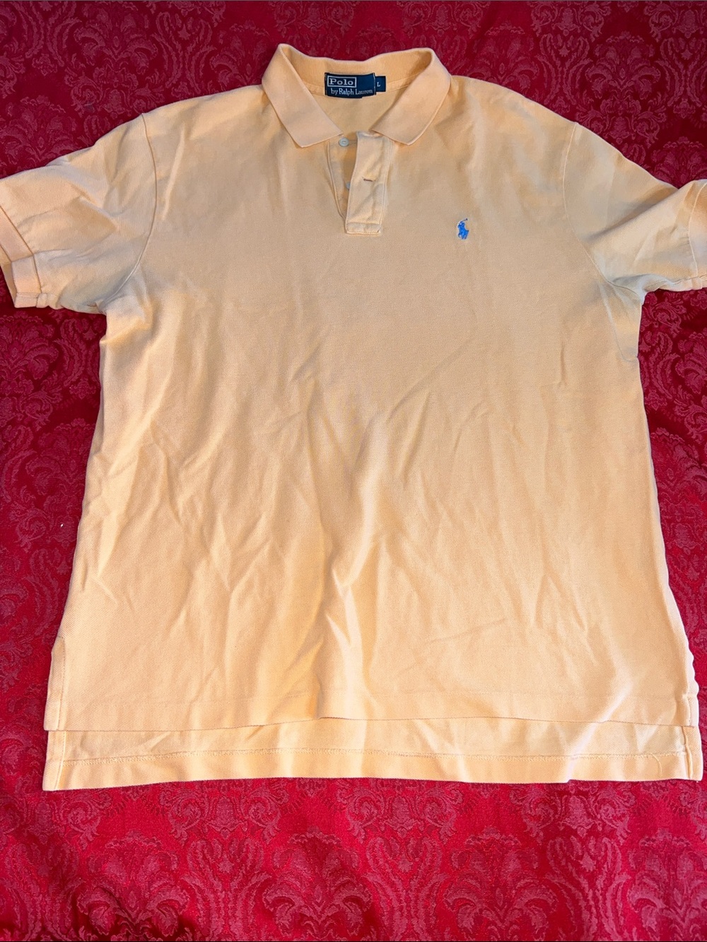 Polo Ralph Lauren Pale Tangerine Polo Shirt Men's Large Blue Pony Cotton Pique
